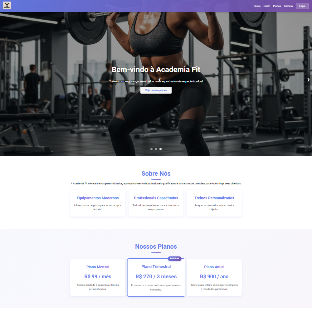 Sistema de gerenciamento de academia com treinos e alunos